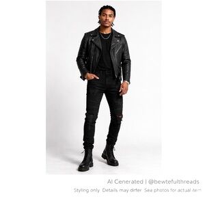 STAMPD x GAP Men’s 32x32 Black Moto Biker Distressed Denim Jeans